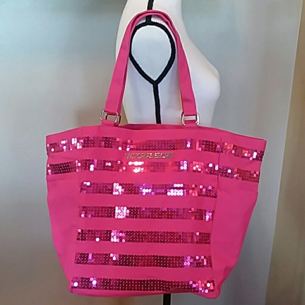 Victoria's Secret Pink sequin striped tote bag